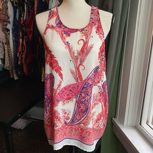 Women's Violet + Claire Tank Top Size L White Pink Paisley